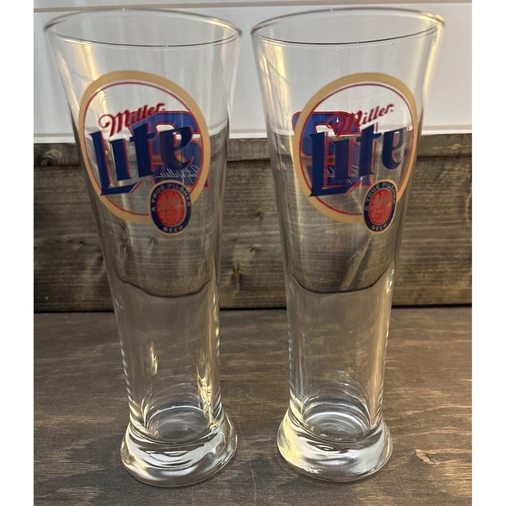 Set of 2 Miller Lite Nascar Rusty Wallace #2 Beer Pilsner Glasses Tall 8.25"